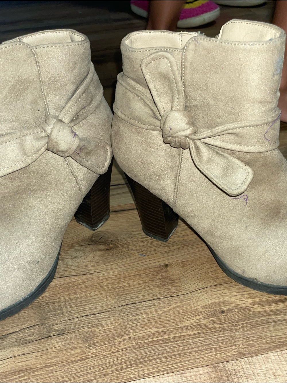Knot Detail Taupe Suede Block Heel Ankle Boots